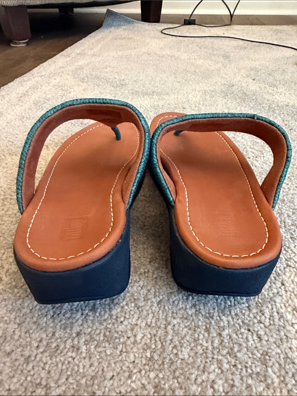 FitFlop Sea Blue Raffia Weave Toe-Thong Wedge Sandals Women’s US 8 EU 39 - Picture 3 of 7